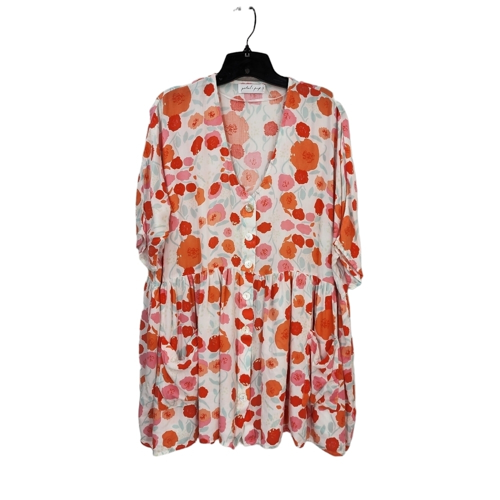 Petal and Pup Women's Floral Button Up Baby Doll Blouse- S/M